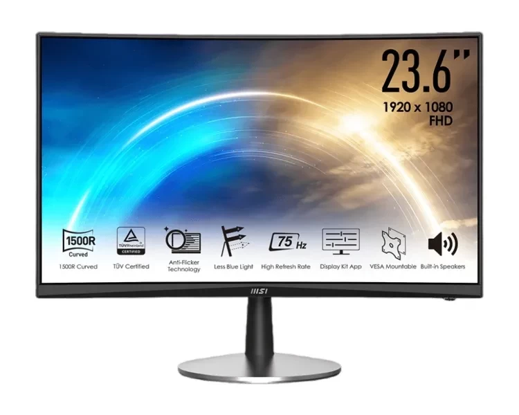 MSI PRO MP242C Curved Monitor (23.8" Full HD Borderless | 1500R Curved | 75Hz | 1ms | 98% sRGB Color Gamut | Eyecare | VGA & HDMI Port | Built in 2x 2W Speaker)