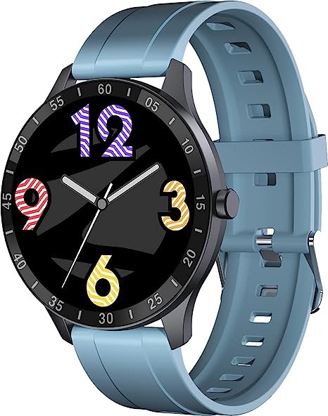 Zebronics Zeb-FIT3220CH Smart Fitness Watch with Full Touch TFT Round Display, Metal Body, Built-in Games, 7-day Data Storage, SpO2, BP & Heart Rate Monitor, IP68 Water Resistant (Black Rim + Blue Str
