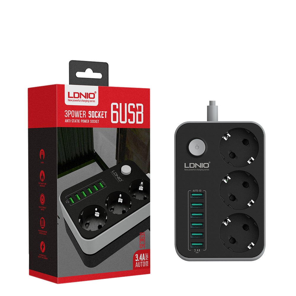 LDNIO SE3631 3 Port + 6 USB Power Socket