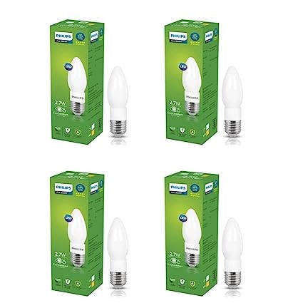 PHILIPS Ace Saver 2.7W E27 LED Glass Candle Bulb | Candle Bulb for Home Decoration | Warm White, Pack of 4