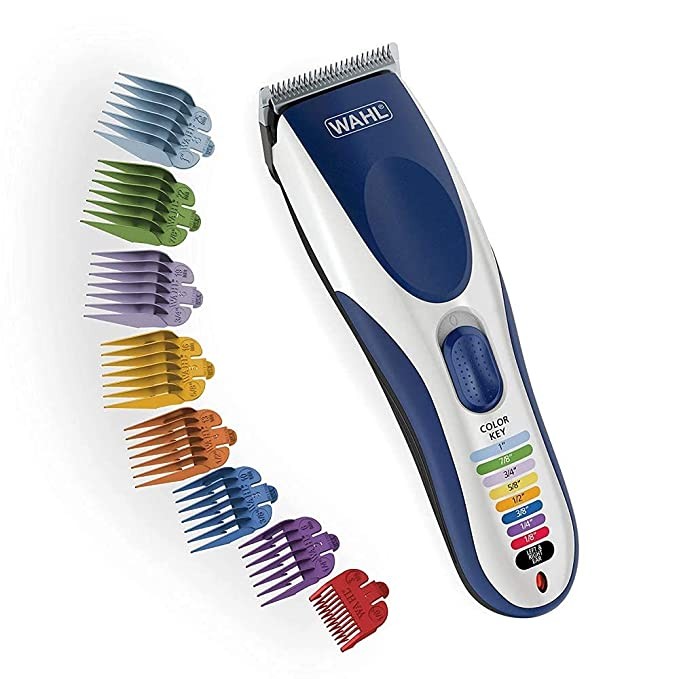 Wahl 09649-024 Cord/Cordless Color Pro Hair Clipper for Men; 60 Minutes run time; LED charging indicator; Easy match Colour coded guards, Blue