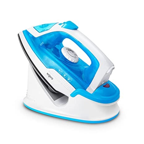 wipro Vesta 1380W Cordless Steam Iron Quick heat up with 20gm/ min Steam Burst, Scratch resistant Ceramic soleplate,Vertical and Horizontal Ironing, Steam burst of upto .8g/ shot