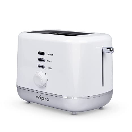 Wipro Vesta Bread Toaster 800-Watt Auto Pop-up with Removable Crumb Tray, 7 Browning Levels with Defrost and Pre Heat Function (White), Standard (VA021020)