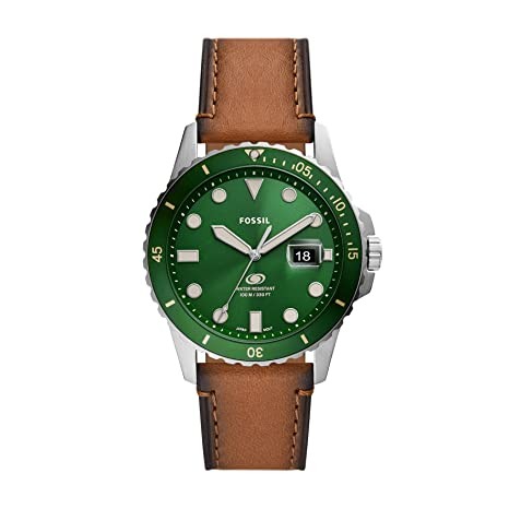 Fossil Blue Analog Green Dial Men's Stainless steel Watch-FS5946, Leather band, Water Resistant