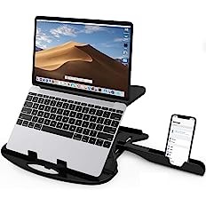 STRIFF Adjustable Laptop Tabletop Stand Patented Riser Ventilated Portable Foldable Compatible with MacBook Notebook Tablet Tray Desk Table Book with Free Phone Stand (Black)