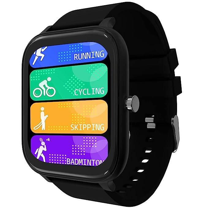 Smart Watch with 4.3cm Large Square Touch Display, IP68 Waterproof, Heart Rate, BP, SpO2 Monitor,12 Sports Mode, Caller ID, All Notifications and Custom Watch face (Black)