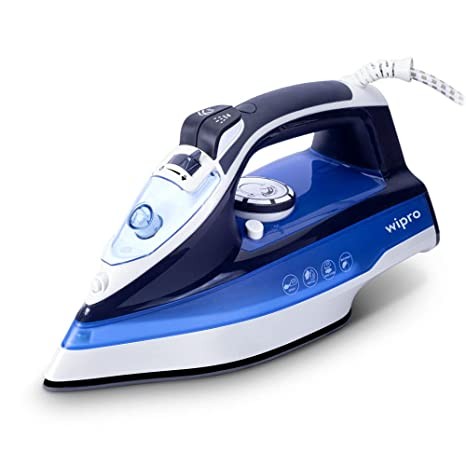 Wipro Vesta 2200W Steam Iron with Steam Burst, Vertical and Horizontal Ironing, Non-Stick Coated Soleplate, White and Navy Blue, Standard (VD051220)