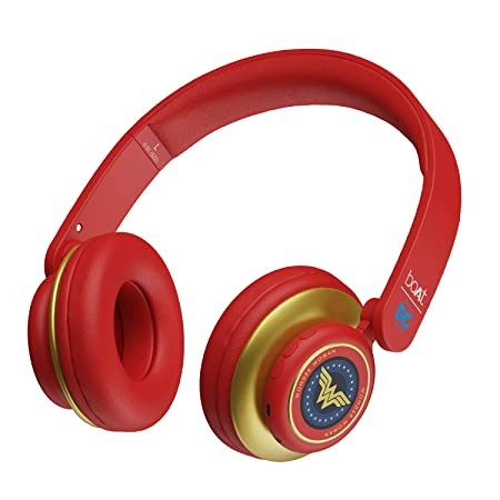 boAt Rockerz 450 Wonder Woman Edition Bluetooth On Ear Headphones with Mic, Upto 15 Hours Playback, 40MM Drivers, Padded Ear Cushions, Integrated Controls and Dual Modes(Amazonian Red)