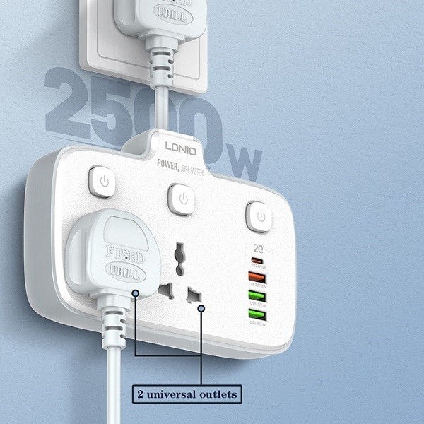 LDNIO SC2413 PD & QC3.0 2 Universal Outlets Power Socket