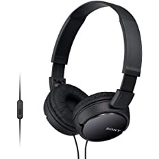 Sony MDR-ZX110AP Wired On-Ear Headphones with tangle free cable, 3.5mm Jack, Headset with Mic for phone calls and 1 Year Warranty - (Black)