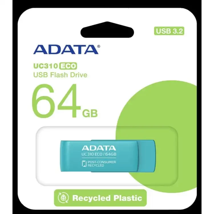 ADATA UC310 ECO Pendrive (64GB | USB 3.2 | Read up to 100MB/s | Capless Swivel Design | LED Indicator)