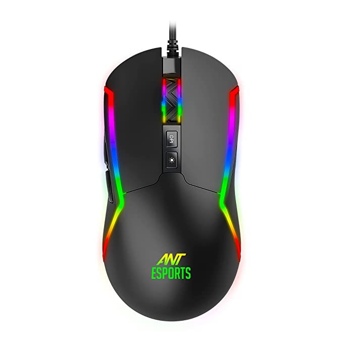 Ant Esports GM330 RGB Optical Wired Gaming Mouse - Black, Multicolor Backlit Lighting, 12800 DPI Optical Sensor with Software, Light Weight and Flexible
