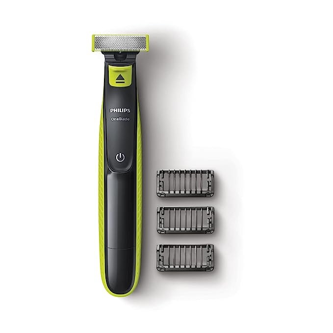 PHILIPS QP2525/10 Cordless OneBlade Hybrid Trimmer and Shaver with 3 Trimming Combs, Lime Green