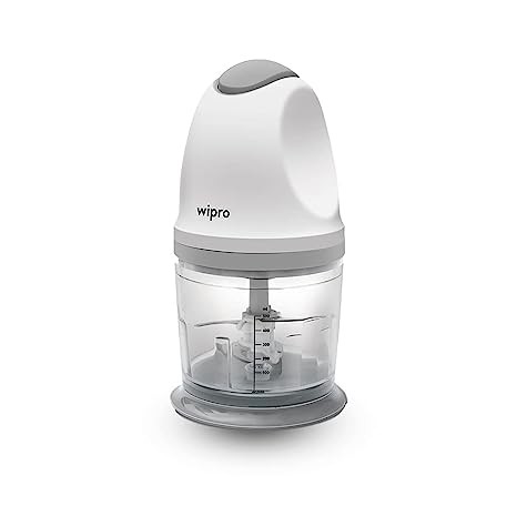 Wipro Vesta Electric Chopper 300 Watt DC Motor |Double Stack SS Blade |500 Ml Capacity to Chop, Mince, Puree, Whisk |Low noise than AC motors|Transparent PC Bowl | Durable & Efficient Motor