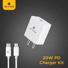 My Power 20 Watt PD Charger kit, Indian Pin, Pd Charger with PD Charging Datacable, Type C USB Charger