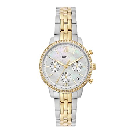 Fossil Neutra Analog Women's Stainless Steel Watch ES5216 (Mother of Pearl Dial Gold Colored Strap), Water Resistant
